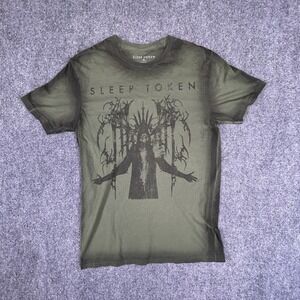 Sleep Token Band T-Shirt Mens Medium Olive Green Black Ombre Graphic Tee Cotton